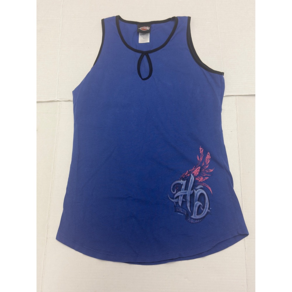 Harley-Davidson Tank Top Women‎ L Blue Keyhole Graphic Wisconsin Biker Americana